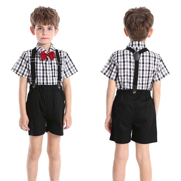 Uxgjfwu Boys Short Sleeve Top and Strap Shorts Suit Outfits for Baby Toddler Photography Performance Set Sizes 12M-6T,Black