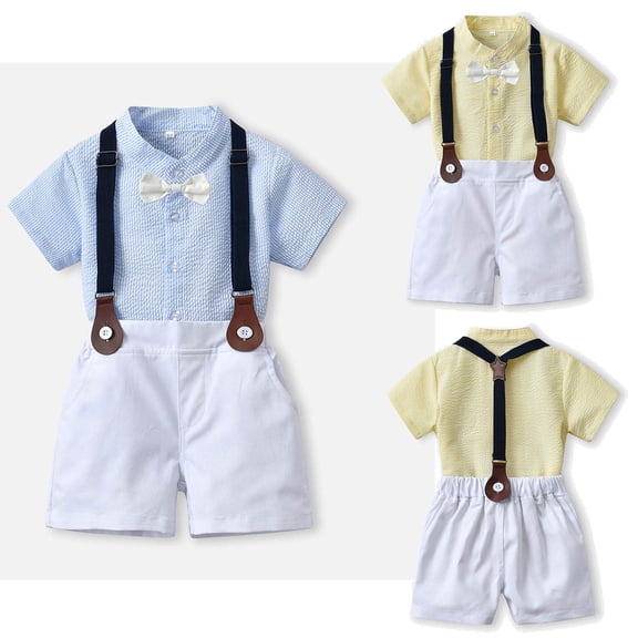 Uxgjfwu Boys Short Sleeve Top and Strap Shorts Suit Outfits for Baby Toddler Photography Performance Set Sizes 12M-6T,Yellow