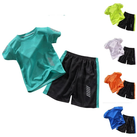 Uxgjfwu Boys Sport Outfit Summer Clothing Sets Casual Short Sleeve Shirts Round Neck T Shirts Shorts Sets