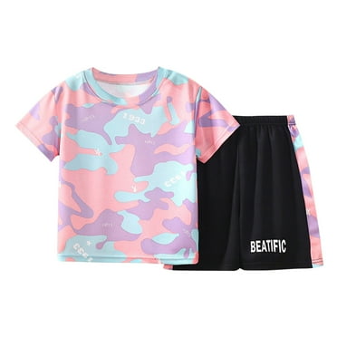 Uxgjfwu Boys Summer Outfits Printed Short Sleeve Tops and Shorts Set Summer Clothes Sports Set, Sizes 2T-8T,Pink