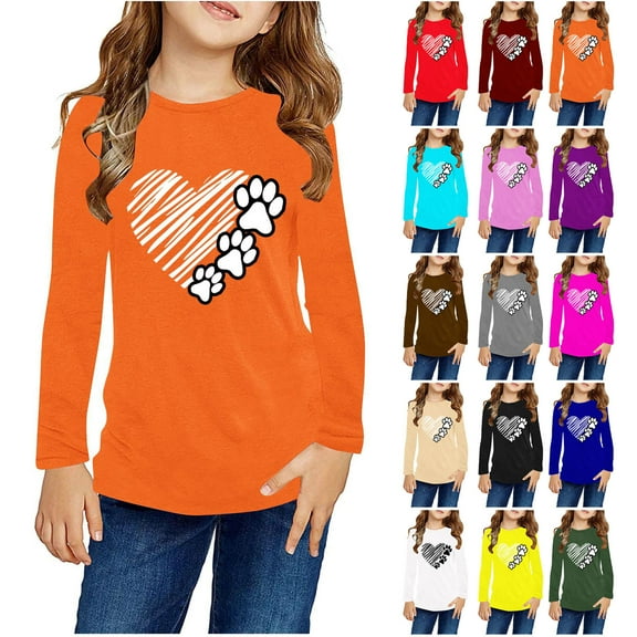 Uxgjfwu Boys and Girls Graphic Prints Long Sleeve Shirts Cute Crewnecks Tops Dressy Casual Blouses Clothes Sizes 3-13