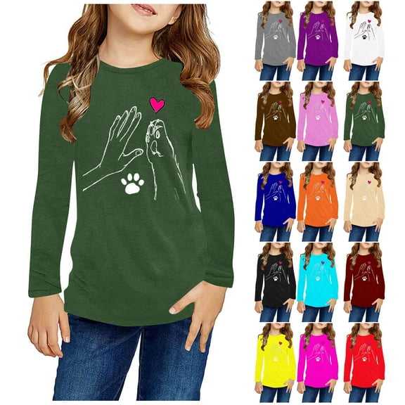 Uxgjfwu Boys and Girls Graphic Prints Long Sleeve Shirts Cute Crewnecks Tops Dressy Casual Blouses Clothes Sizes 3-13