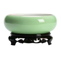 Uxgjfwu Ceramic Flower Pot with Stand, 6" Hydroponic Planter Bowl for Indoor Plants Bonsai, Office Garden Decor