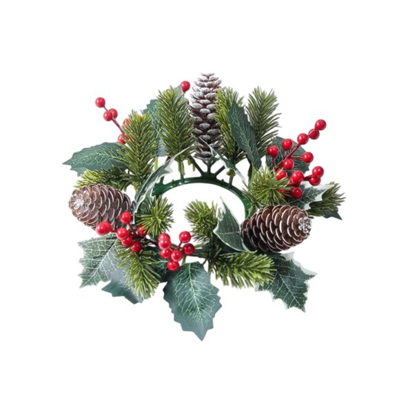 Uxgjfwu Christmas Candle Ring 8 Inch Artificial Pine Cones Red Berry Garland for Table Centerpiece Holiday Mantle Decorations Wreath