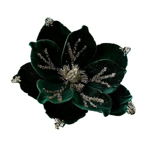 Uxgjfwu Christmas Decoration Flower Powder Flocking Magnolia High-end Fabric Simulation for Holiday Decor 9 Inch Home Party