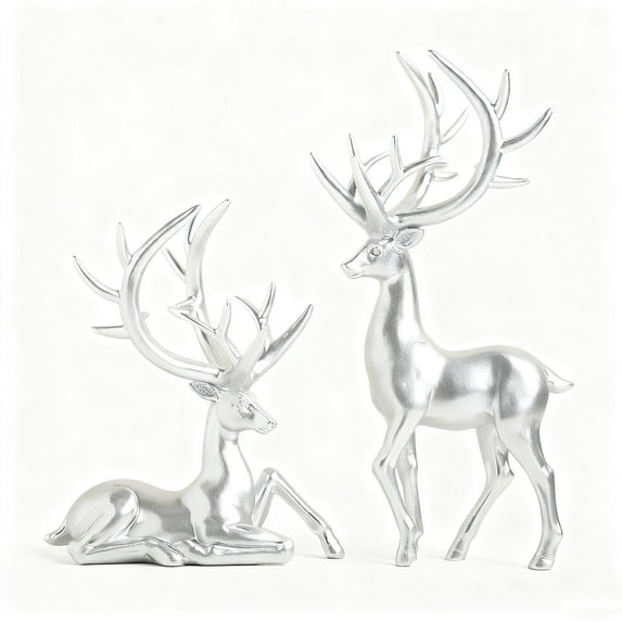 Uxgjfwu Christmas Deer Ornament Set 2 Piece Resin Decor for Desktop and Mantel, Festive Home Living Room Decoration, Holiday Accent for Christmas Season, Christmas Gift