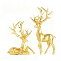 Uxgjfwu Christmas Deer Ornament Set 2 Piece Resin Decor for Desktop and Mantel, Festive Home Living Room Decoration, Holiday Accent for Christmas Season, Christmas Gift