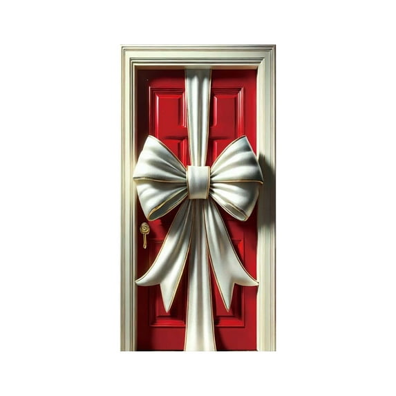 Uxgjfwu Christmas Door Cover 35x71 Inches Bow Design Curtain for Wall Decoration Festival Party Entryway Decor Holiday Ambiance