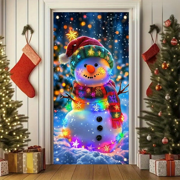 Uxgjfwu Christmas Door Cover with Snowman Design, Holiday Party Decoration Door Hanging, Festive Door Front Decor for Seasonal Display, Entryway Decor