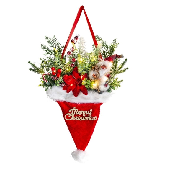 Uxgjfwu Christmas Mitten Wreath - Twinkling Pre-Lit Flocked Design for Indoor Wall Hanging and Outdoor Porch Decor, 14 Inch Holiday Decoration for Home