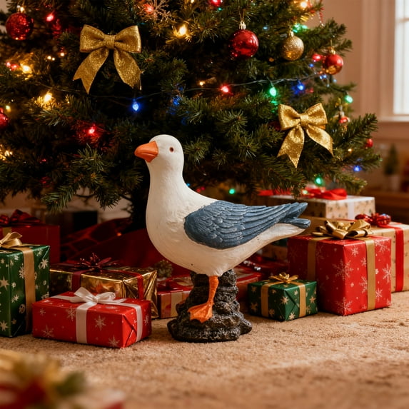 Uxgjfwu Christmas Seagull Figurine Ornament, Resin Seabird Tabletop Decorations, Rustic Vintage Coastal Beach Home Decor