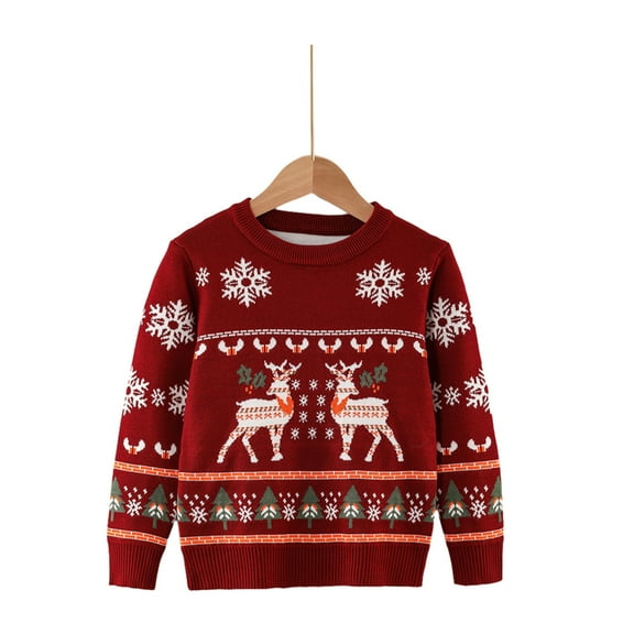 Uxgjfwu Christmas Sweaters for Kids Fashion Chunky Crewneck Pullover Tops Winter Warm Sweater Long Sleeve Shirts