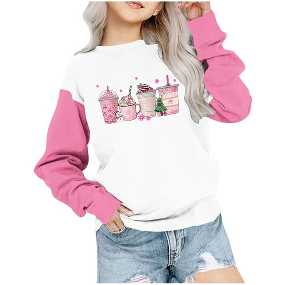 Uxgjfwu Christmas Sweatshirt for Girls Raglan Sleeve Crewneck Shirts Sweatshirt Kids Long Sleeve Shirts Big Girls Pullover Tops
