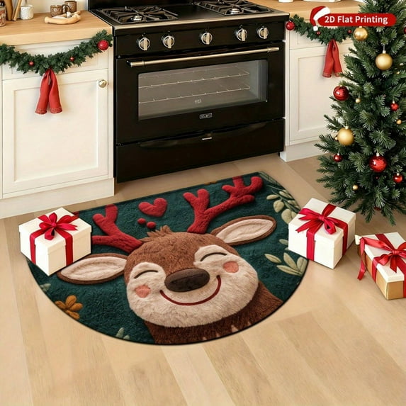 Uxgjfwu Christmas Velvet Bath Mat, Cartoon Pattern Bathroom Rug with Thermal Insulation, Soft Entrance Mat for Home Use, Seasonal Decor