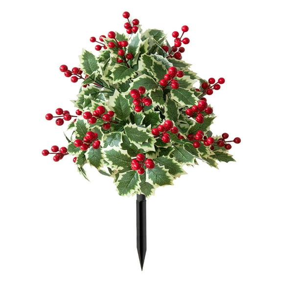 Uxgjfwu Christmas Yard Stakes, 2-Pack Outdoor Ground Insert Decor with Red Berries and Leaves, Simulation Plant for Garden Pathway