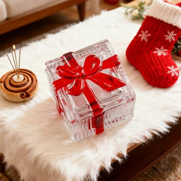 Uxgjfwu Crystal Glass Christmas Candy Jar, European Style Covered Container with Lid, Transparent Sweet Storage for Home Kitchen, Holiday Display