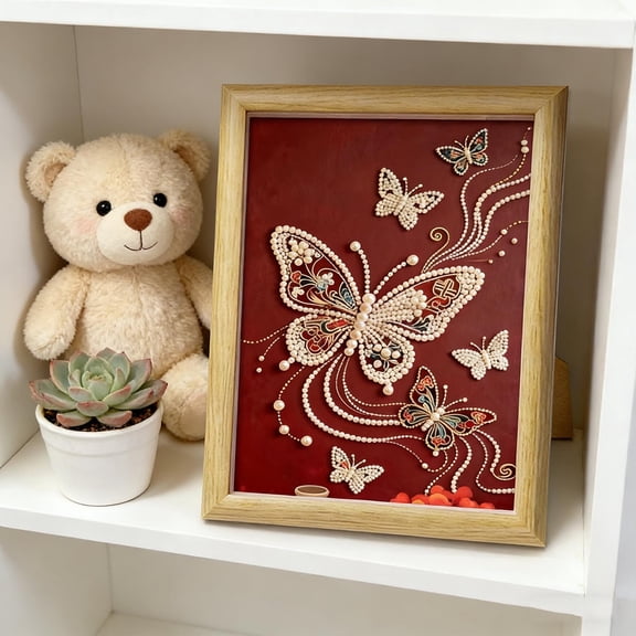 Uxgjfwu DIY Beaded Art Kit, Castle Pearl Painting with 22x18cm Wood Frame, Craft Materials for Handmade Decor, Home Accent, Gift, Creative Activity