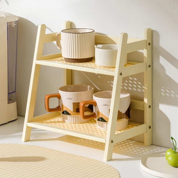 Uxgjfwu Desktop Storage Rack, Double Layer Tabletop Organizer for Miscellaneous, Woven Cup and Mug Holder for Dormitory Kitchen Office Desk