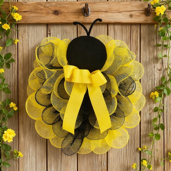Uxgjfwu Easter Bee Wreath Door Hanging, 36cm Festival Mesh Wreath Decoration for Outdoor Courtyard, Spring Holiday Accent for Patio, Garden, Colorful