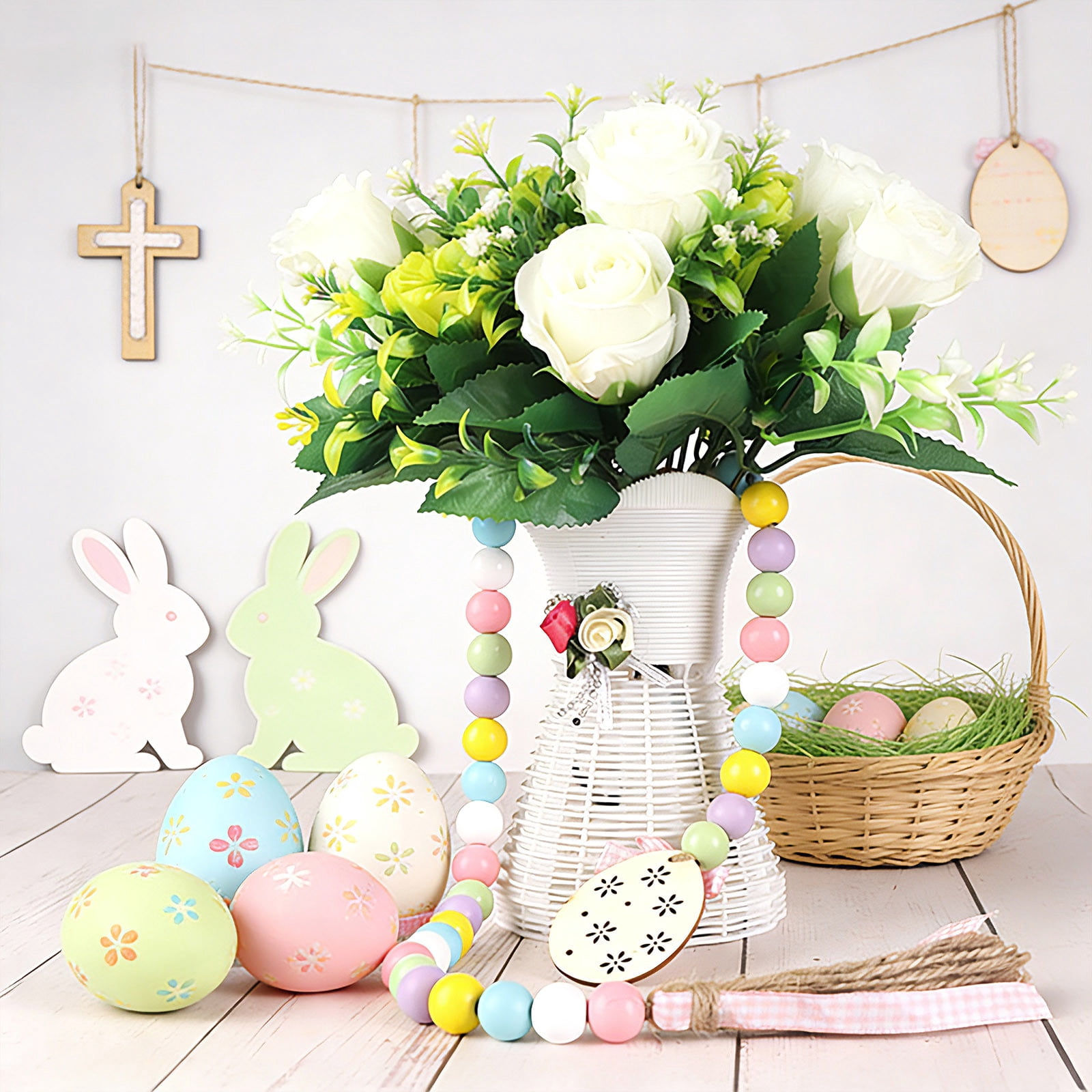 Easter Rope Uxgjfwu Easter Egg Rope Ornament, Wooden Bead and Fringe Hanging Decor ...