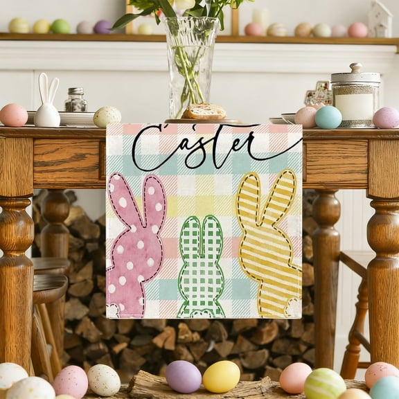 Uxgjfwu Easter Table Flag Decoration, 33x180cm Tabletop Banner for Restaurant and Living Room, Wedding Anniversary Ambiance Accent, Spring Holiday Party Decor