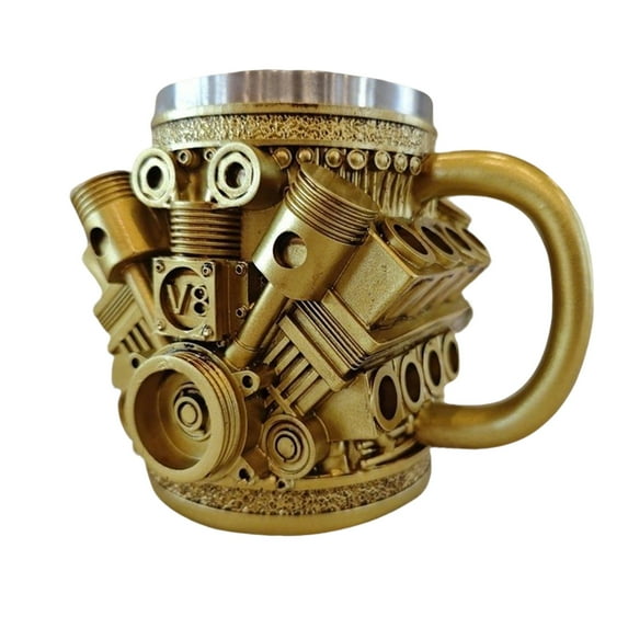 Uxgjfwu Engine Design Mug Stainless Steel 12 Oz V8 V6 Ornament for Coffee Wine Gift Car Enthusiasts Office Home Decor