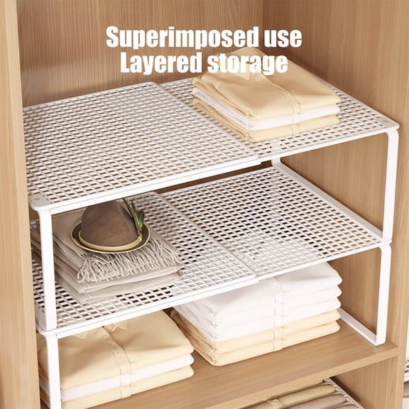 Uxgjfwu Expandable Cabinet Storage Shelf, Stackable Organizer Rack for Space Saving, Adjustable Shelf Divider for Kitchen Pantry Wardrobe Closet Office