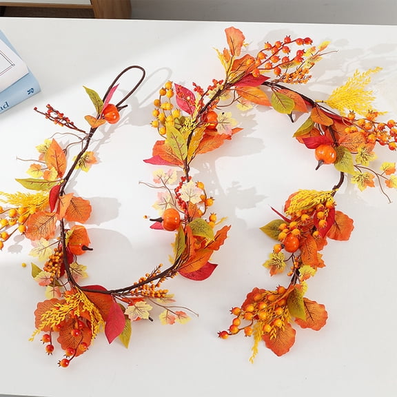 Uxgjfwu Faux Pumpkin Vine Rattan Decoration with Pinecones Maple Leaves Fall Harvest Halloween Thanksgiving Christmas Hanging Ornament