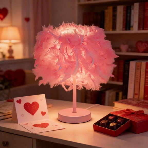 Uxgjfwu Feather Table Lamp, Creative Style Bedside Lamp with Soft Lighting, Decorative Lamp for Room Ambiance, Tabletop, Personal Space