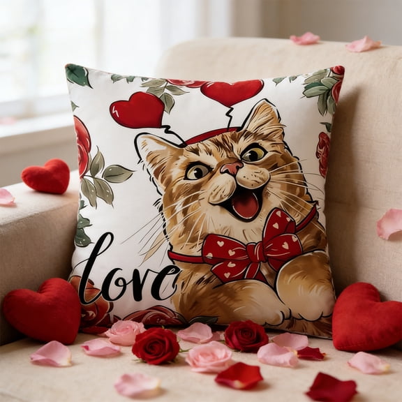 Uxgjfwu Festive Pillow Cover, Heart Design Pillowcase for Sofa Cushions, Washable Cover for Throw Pillows, Room Refresh
