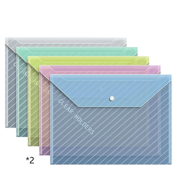 Uxgjfwu File Folders 10 Pcs Plastic A4 Size with Snap Closure Clear Document Holders for Organizing Papers Envelopes Pouches Office Supplies