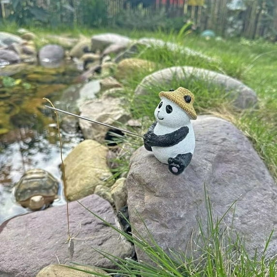 Uxgjfwu Fisherman Statue Garden Decoration Outdoor Resin Figure With Panda Gnome For Yard Landscaping Patio Decor Waterproof Durable Accent