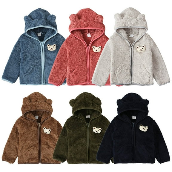 Uxgjfwu Flannel Jacket for Boys Girls Fleece Coat Toddler Kids Jacket Solid Color Keep Winter Warm Zipper Hoodie Jacket Hooded Coat