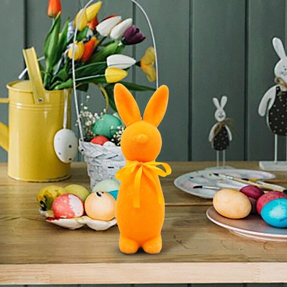 Uxgjfwu Flocked Bunny Statue with Bow, Standing Easter Rabbit Figurine for Home, Garden, and Courtyard Decor, Spring Holiday Ornament for Outdoor and Indoor