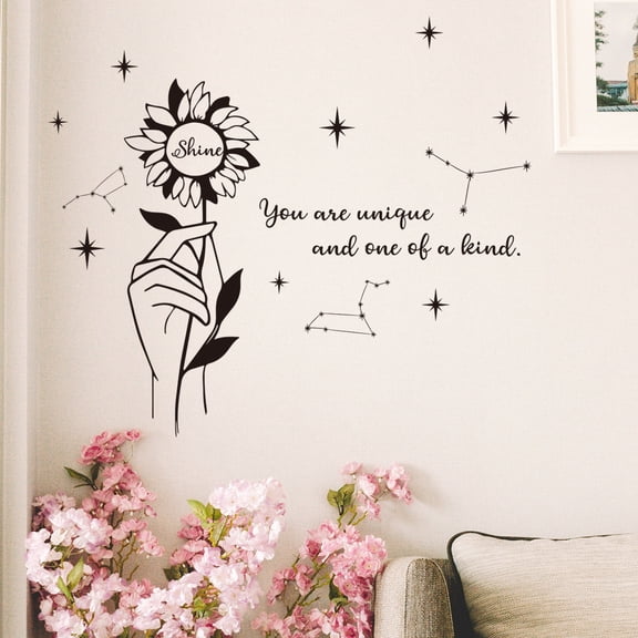 Uxgjfwu Flower and Slogan Star Design Wall Stickers, Self-Adhesive Decals for Room and Background Wall Decor, Vinyl Lettering and Pattern Set for Home Decoration