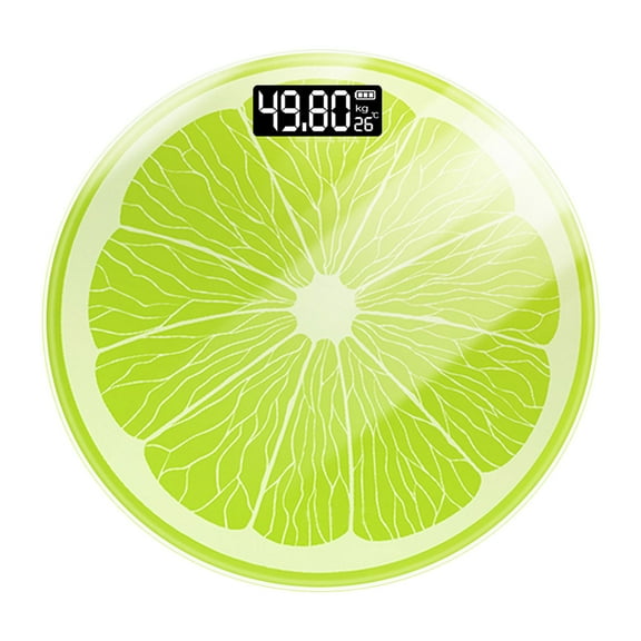 Uxgjfwu Fruit Pattern Smart Scale, Glass Panel USB Charging Weight Scale with Temperature Function, Home Use up to 180kg, Decorative Design, Accurate, Digital