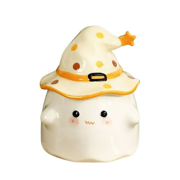 Uxgjfwu Ghost Coffee Mug Ceramic Cup with Lid - Halloween Office Household Novelty Drinkware