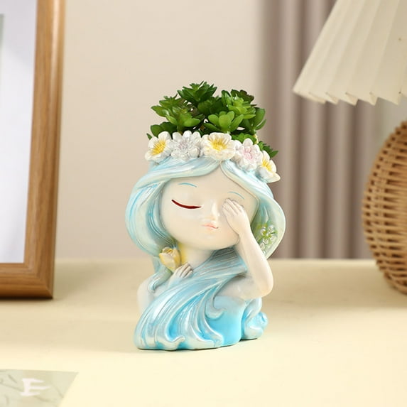 Uxgjfwu Girl Figurine Planter Decorative Flower Pot for Succulents Home Office Desk Shelf Decor Indoor Garden Gift