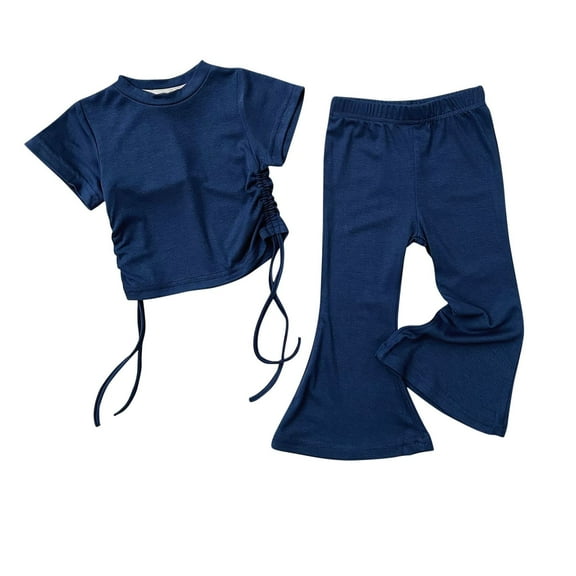 Uxgjfwu Girls Clothing Sets Girls Solid Color Outfit Comfy Shorts Short Sleeve Tops Casual T-shirt Pants Sets