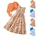 thumbnail image 1 of Uxgjfwu Girls Dress Tops Sets Printed Dress With Knitted Sleeveless Cardigan Dress Sets, 1 of 4