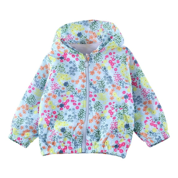 Uxgjfwu Girls Jacket Hooded Lightweight Flower Printed Hoodie Jacket Windproof Zipper Jacket Loose Kids Jacket