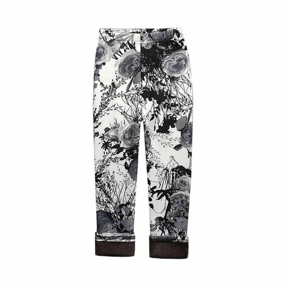 Uxgjfwu Girls Leggings Winter Skinny Leggings Girls Elastic Pants Printed Brushed Warm Casual Leggings