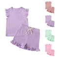 thumbnail image 1 of Uxgjfwu Girls Outfits Casual Sleeveless Vest Shorts Sets Toddler Clothing Sets Collar Neck Solid Color Outfits Sets, 1 of 8