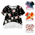 thumbnail image 1 of Uxgjfwu Girls Shirt Crewneck Layered Floral Print Short Sleeve Tops Cute Kids Blouse Lace Tee Sizes 3-14,Beige, 1 of 4