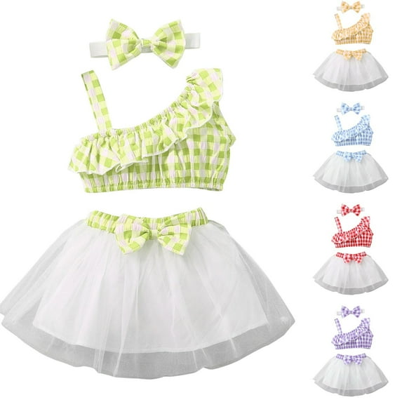 Uxgjfwu Girls Skirt Suit Top Gauze Skirt Set Sleeveless Top Bow Skirt Set Girls Summer 3 Piece Set, Sizes 3M-3T,Red