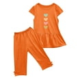 thumbnail image 1 of Uxgjfwu Girls Summer Outfits Print Short Sleeved Flying Sleeves Elastic Waist Cropped Pants Summer Clothes, Sizes 1-10,Orange, 1 of 5
