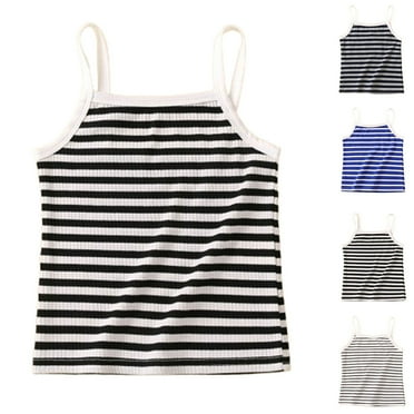 Uxgjfwu Girls Tank Tops Baby Summer Girls Round Neck Striped Crop Tops for Girls Sizes 4T-7T,Gray