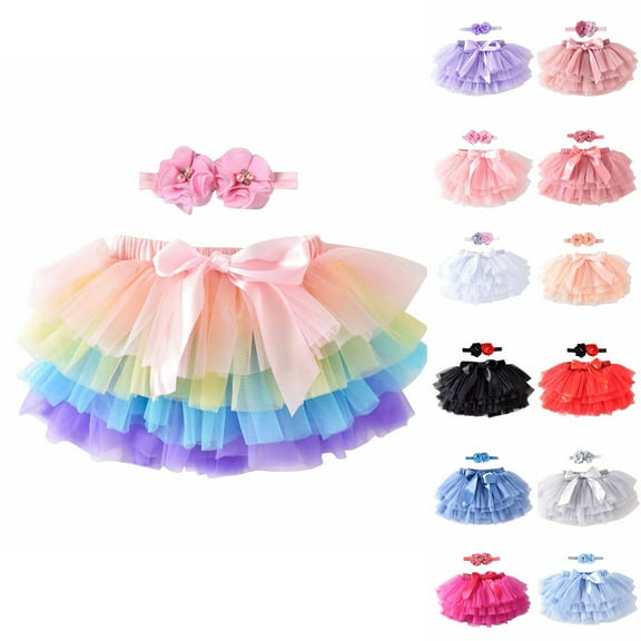 Uxgjfwu Girls Tutu Skirts Headband Sets New Half Skirts Set Mesh Skirt Solid Color Show Bow Skirts Sets