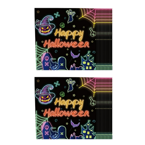 Uxgjfwu Glow Halloween Party Supplies 24-Pack Printed Paper Plates Napkins Cups Set for Themed Celebration and Catering (Napkins)