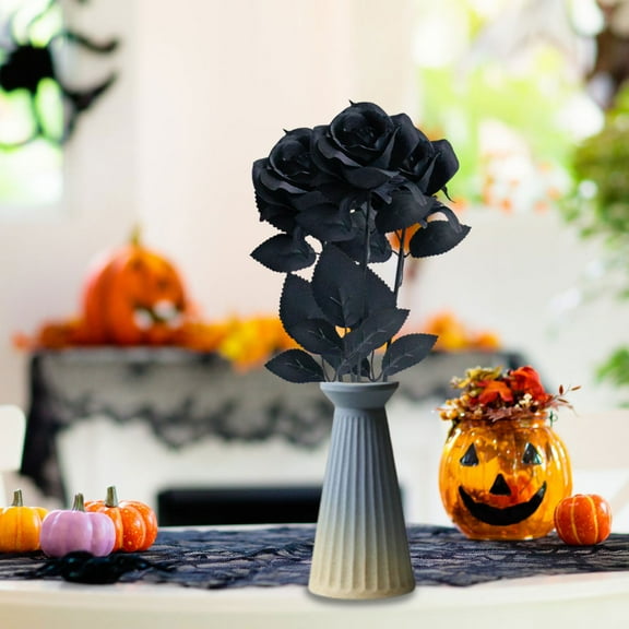 Uxgjfwu Gothic Artificial Flowers, Dark Red and Black Roses 6pcs Set, Silk Flowers for Halloween Decoration, Home Decor Bouquet, Party Centerpiece Accent